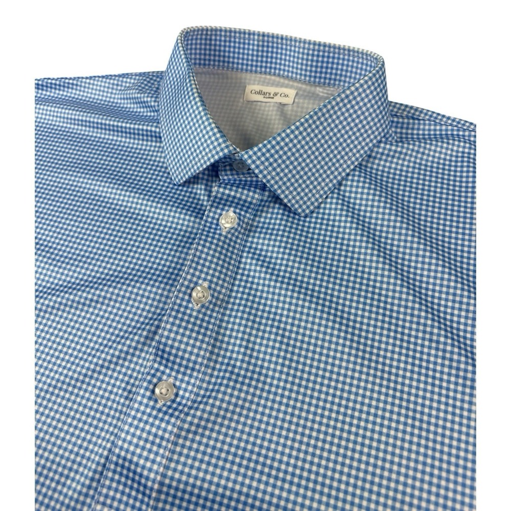 Collars & Co. Blue White Check Dress Collar Mens Polo Shirt Size XL - Picture 2 of 7